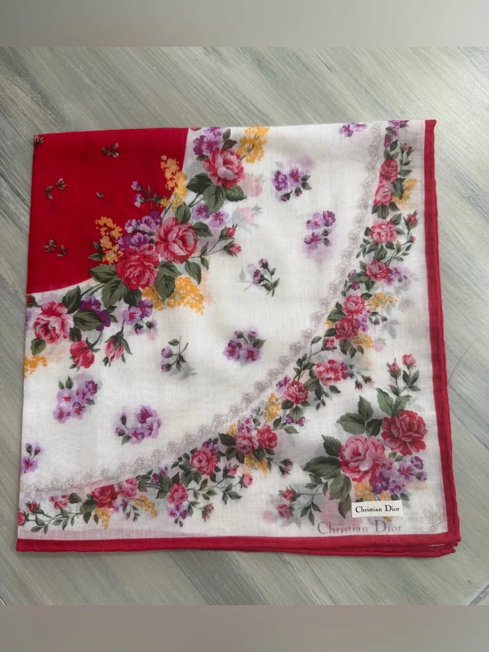 Christian Dior floral square cotton scarf bandana bag accessory handkerchief